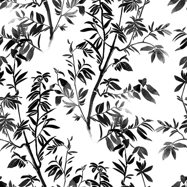 Silhouette des Zweiges mit Blättern nahtloses Muster — Stockfoto