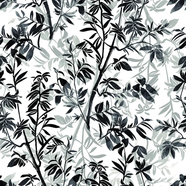 Silhouette of branch with leaves seamless pattern — Stock Photo, Image