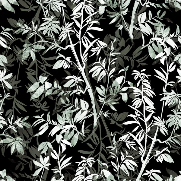 Силуэт ветки с бесшовным узором из листьев — стоковое фото