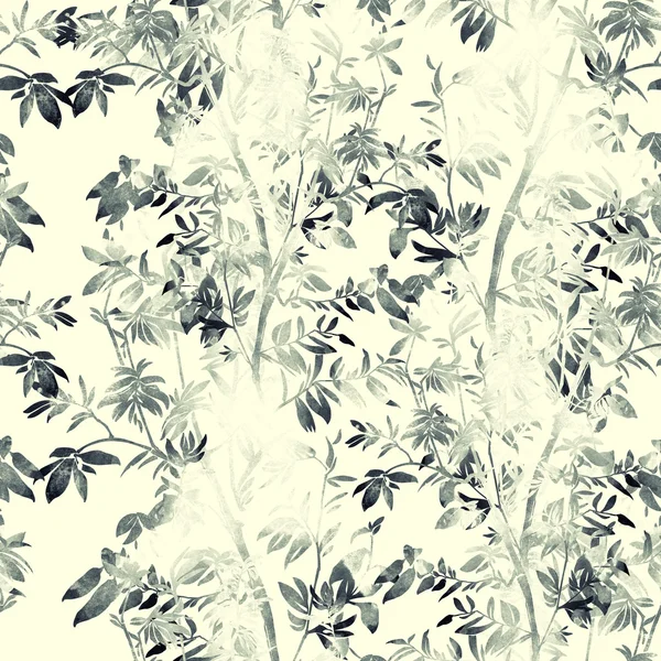 Силуэт ветки с бесшовным узором из листьев — стоковое фото