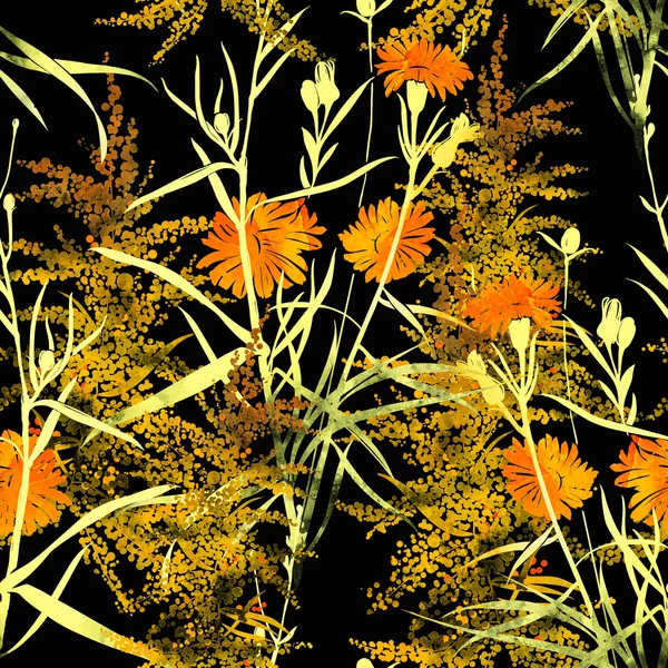 Maskrosor och ängs gräs seampless mönster — Stockfoto