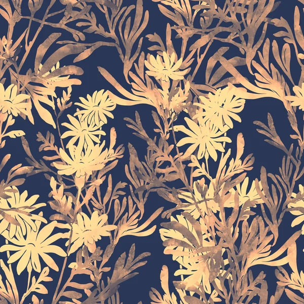 Pradera hierba y flores patrón sin costura —  Fotos de Stock