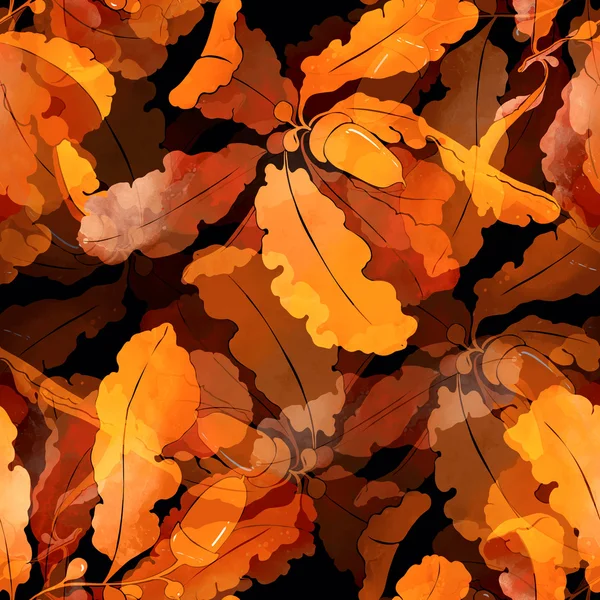 도토리와 떡갈나무 잎 원활한 패턴 — 스톡 사진