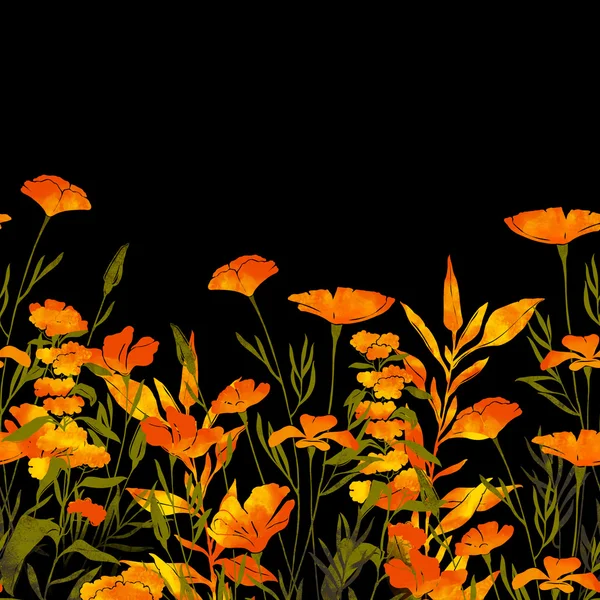 Trawa łąka kwiaty granica — Zdjęcie stockowe