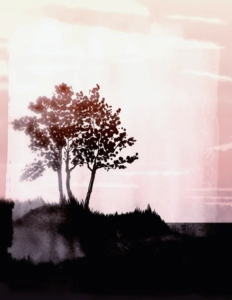 Τοπίο με τρία δέντρα — Φωτογραφία Αρχείου