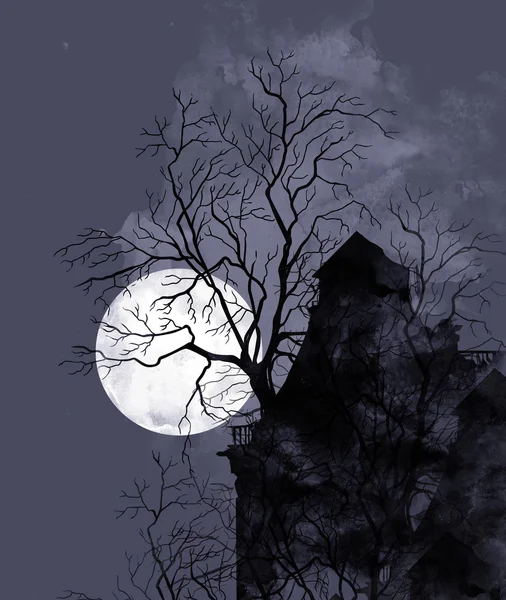 Old house and moon — Stockfoto