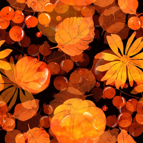 Pumpkins, flowers, berries, apples — Stockfoto