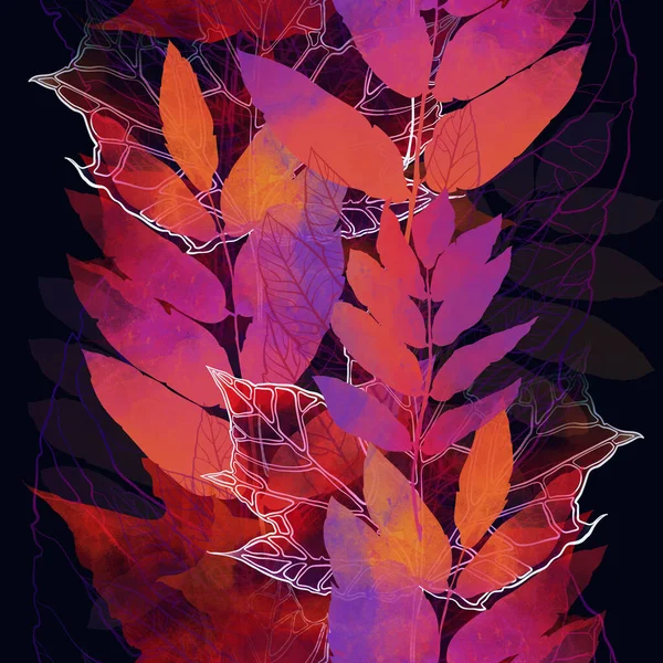 抽象的な幻想的な柔らかい葉を静脈ミックス繰り返しシームレスなパターンで印刷します 水彩感のあるデジタル手描きの絵 混合メディアアートワーク テキスタイル装飾と植物のデザインのための無限のモチーフ — ストック写真