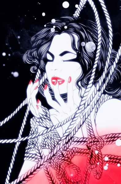 Jolie Fille Cordes Art Shibari Image Numérique Dessinée Main Avec — Photo