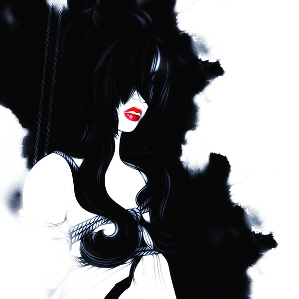 Hübsches Mädchen Und Seile Die Kunst Des Shibari Digitales Handgezeichnetes — Stockfoto