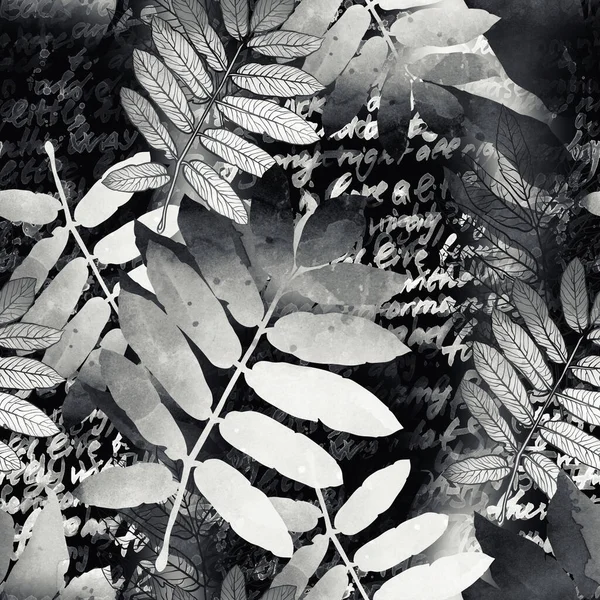손으로 나뭇잎 그림의 조합을 패턴이 디지털 질감과 미디어 장식을 끝없는 — 스톡 사진