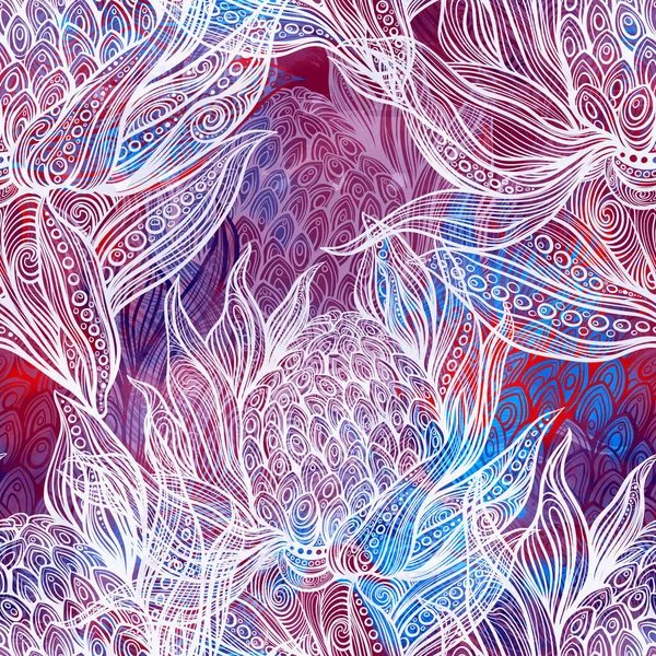 Абстрактные Декоративные Цветы Листья Бесшовные Цифровые Линии Нарисованные Вручную Акварельной — стоковое фото