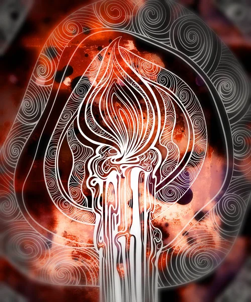 Magic Candle Ornamental Style Ritual Attribute Mystical Background Digital Hand — Stock Photo, Image