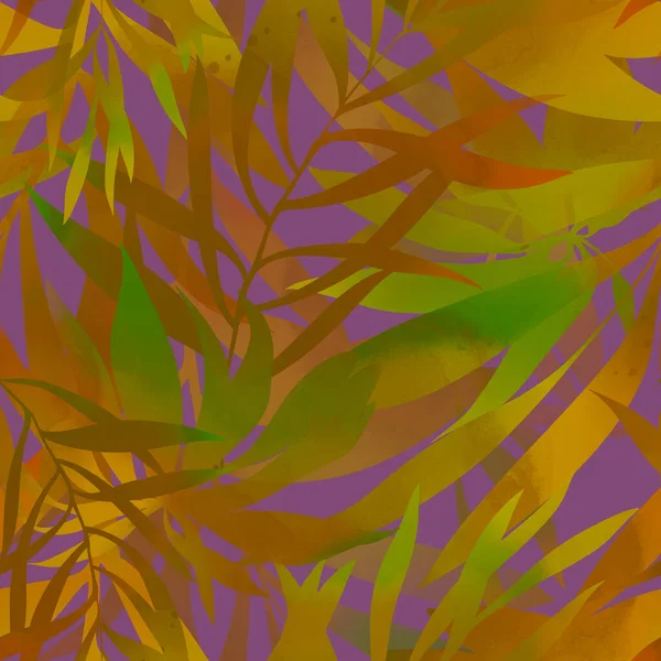Тропические Листья Бесшовные Цифровые Линии Нарисованные Вручную Акварельной Текстурой Смешанные — стоковое фото
