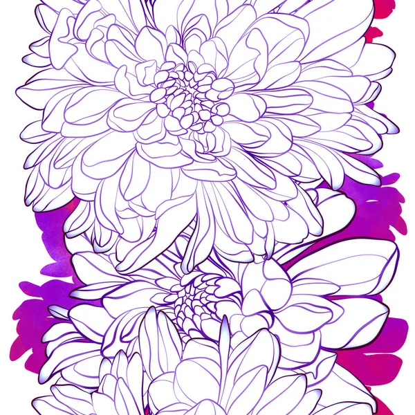 Chrysanthemum Fiori Modello Senza Soluzione Continuità Linee Digitali Disegno Disegnato — Foto Stock