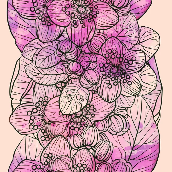 Imprints Spring Flowers Seamless Pattern Digital Lines Hand Drawn Picture — Stock Photo, Image