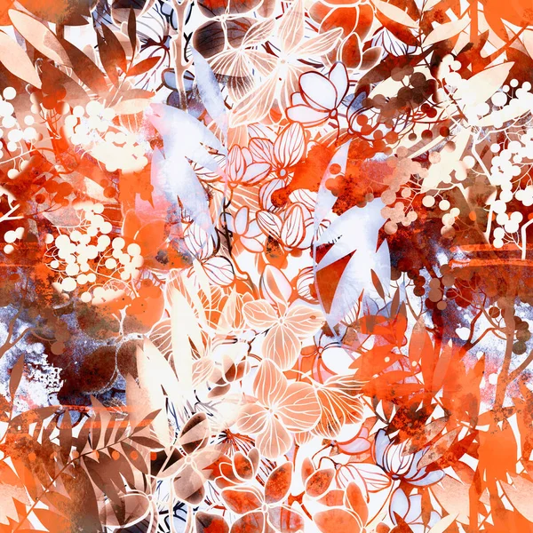 Druckt Wilde Blumen Und Blätter Vintage Nahtlose Muster Digitales Handgezeichnetes — Stockfoto