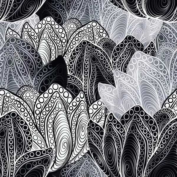 Ornamental Doodle Flowers Seamless Pattern Digital Lines Hand Drawn Picture — Stock Photo, Image
