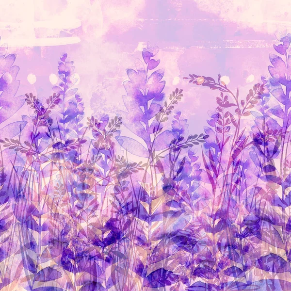 Силуэты Цветов Трав Бесшовные Границы Цифровые Линии Нарисованные Вручную Акварельной — стоковое фото