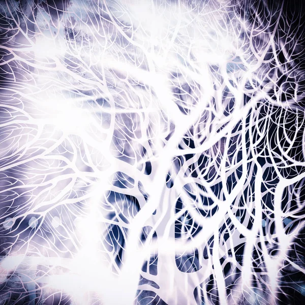 Abstrakt Utsmyckat Träd Digital Linjer Handritad Bild Med Akvarell Struktur — Stockfoto