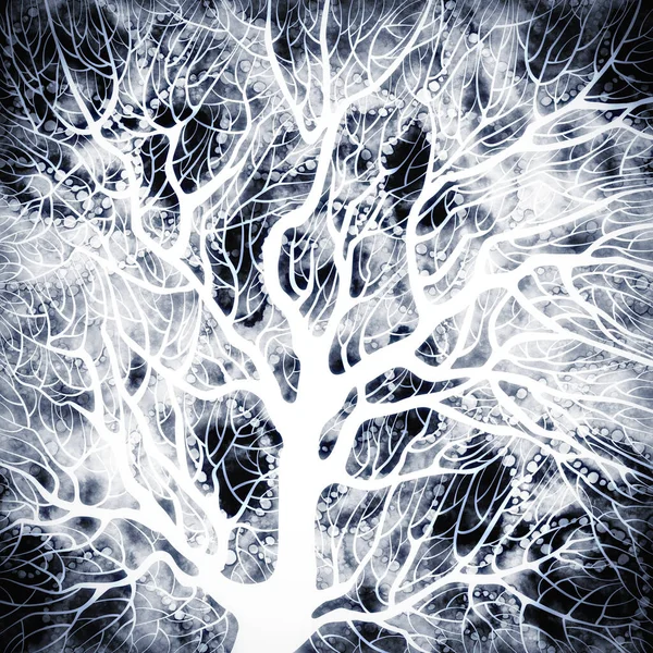 Абстрактное Декоративное Дерево Цифровые Линии Нарисованные Вручную Акварельной Текстурой Смешанные — стоковое фото