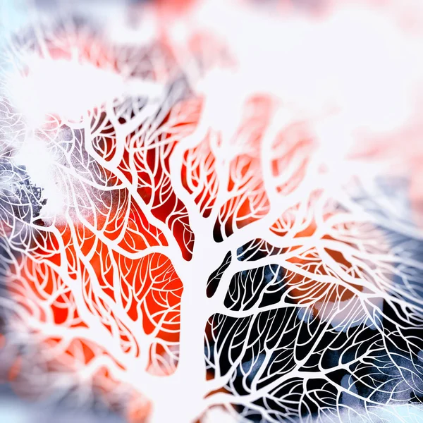 Árvore Ornamentada Abstrata Linhas Digitais Imagem Desenhada Mão Com Textura — Fotografia de Stock