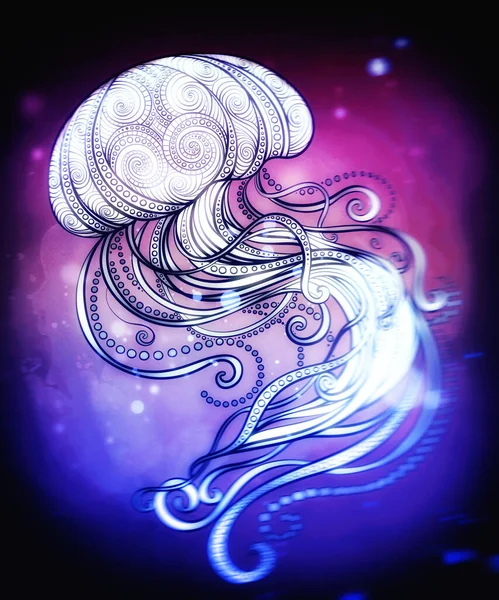 Decorative Beautiful Jellyfish Ornamental Technique Line Art Waves Curls Hand — Stock Photo, Image