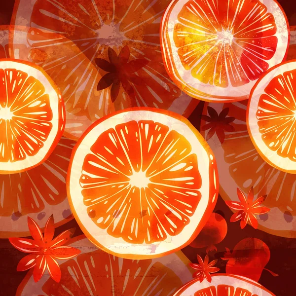 Glühwein Met Gedroogd Fruit Naadloos Patroon Digitale Lijnen Met Hand — Stockfoto