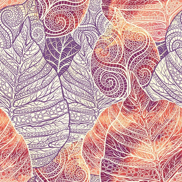 Soyut Süslemeli Ipek Yaprakları Bırakır Tekrarlayan Kusursuz Desenler Suluboya Desenli — Stok fotoğraf