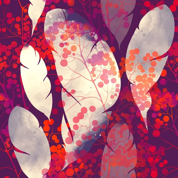 Boho Magic Ornamental Feathers Flowers Seamless Pattern Digital Lines Hand — Stok fotoğraf