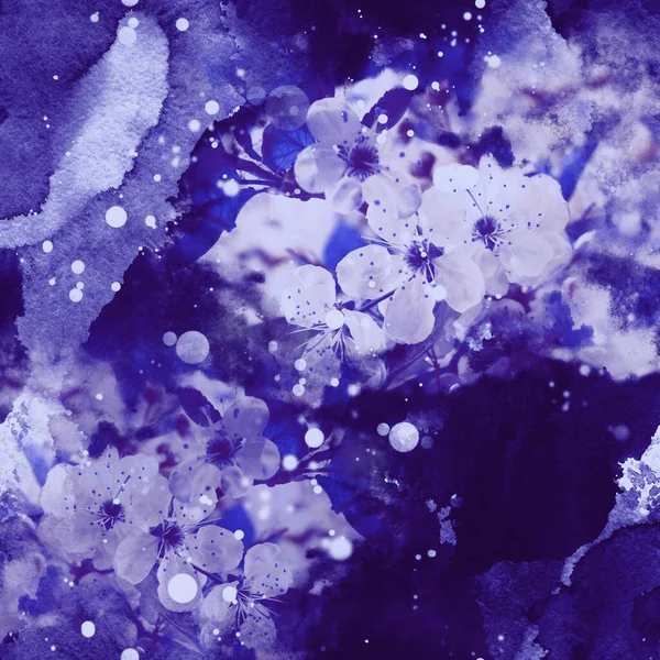Cereza Floreciente Sakura Collage Fotográfico Textura Acuarela Obras Arte Medios —  Fotos de Stock