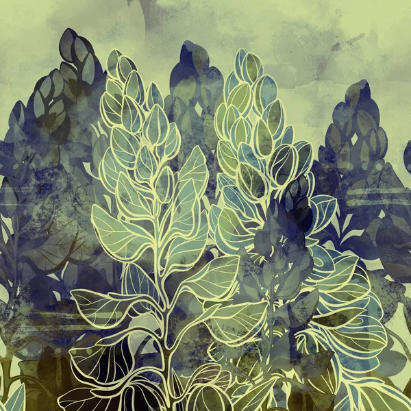 Weide Wilde Bloeiende Lupinen Naadloze Grens Digitaal Met Hand Getekend — Stockfoto
