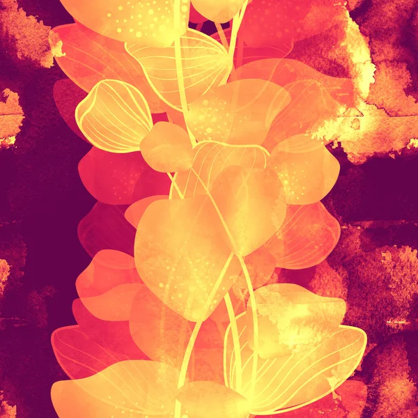 현실적 직선적 스타일의 나뭇잎 가지는 현대적 무늬를 디지털 미디어 종이나 — 스톡 사진