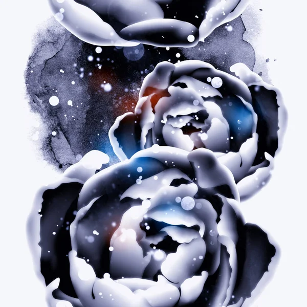 現実的でラインアートスタイルの花の現代的なシームレスなパターンで牡丹 水彩感のあるデジタル手描きの絵 混合メディアアートワーク 紙や布のための無限のモチーフ — ストック写真