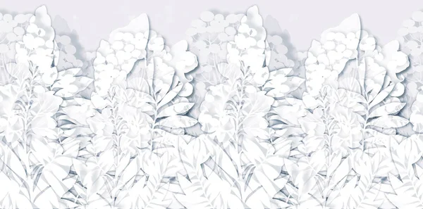 Бумажные Цветы Листья Иллюзия Современной Цветочной Бесшовной Границы Цифровое Мультимедийное — стоковое фото