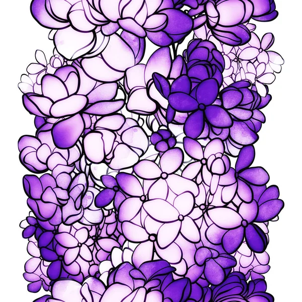 Lilac Flowers Modern Seamless Pattern Digital Watercolour Mixed Media Artwork — Stock Photo, Image