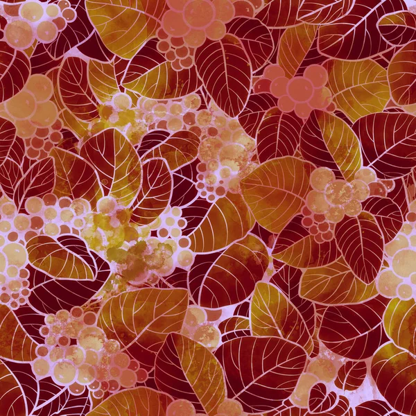 Autumn Berries Leaves Modern Seamless Pattern Digital Watercolour Mixed Media — Stock Photo, Image