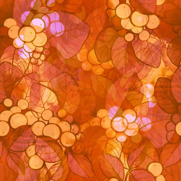 Абстрактные Золотые Ягоды Листья Винтажного Бесшовного Рисунка Цифровое Акварельное Мультимедийное — стоковое фото