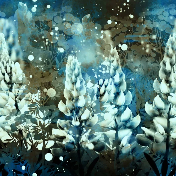 Wiesenblumen Und Blätter Illusion Vintage Nahtlose Grenze Digitale Foto Und — Stockfoto