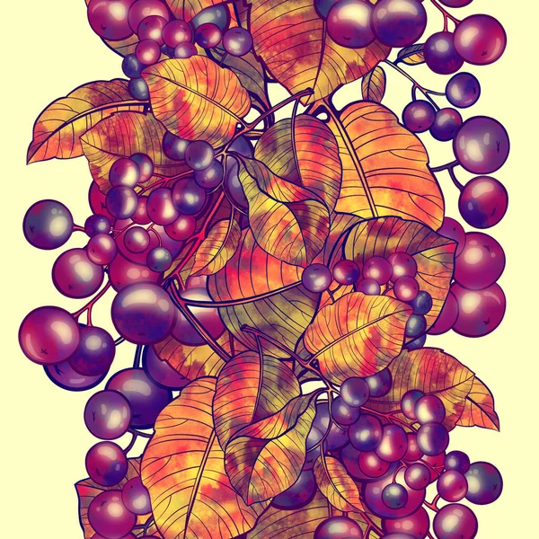 Modern Seamless Pattern Autumn Fantastic Forest Violet Berries Leaves Pseudo — Stock Photo, Image