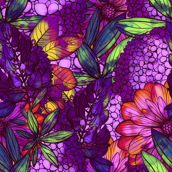 Moderne Bloemen Zeer Gedetailleerde Naadloze Patroon Met Bloemen Bladeren Digitale — Stockfoto