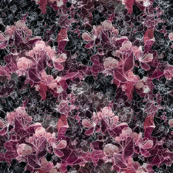 사쿠라 꽃봉오리 현대의 솔기없는 디지털 라인은 질감을 이용하여 그림을 그립니다 — 스톡 사진