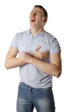 genç adam kalbine bu ağrı nedeniyle bir ele sahip 