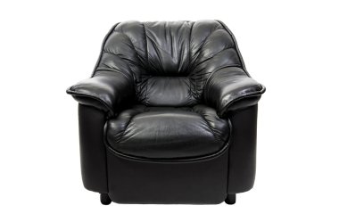 Beyaz bir arka plan üzerinde siyah deri sandalye