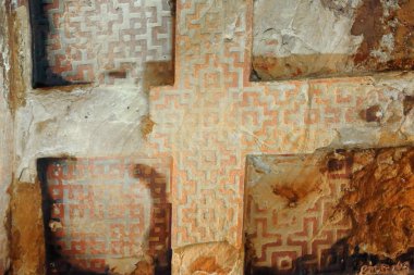 Cross-shaped labyrinthic carving on the ceiling. Wukro Chirkos church-Ethiopia. 0419 clipart