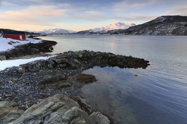 Vista Sulla Terrazza Del Tjeldsundbrua Kro Hotel Sulla Steinslandsstraumen Stream — Foto Stock