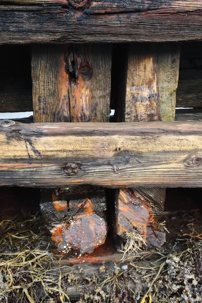 Shipwrecked Wooden Boat Aground Sildpolltjonna Bay Bottom South Shore Sildpollnes — Stock Photo, Image