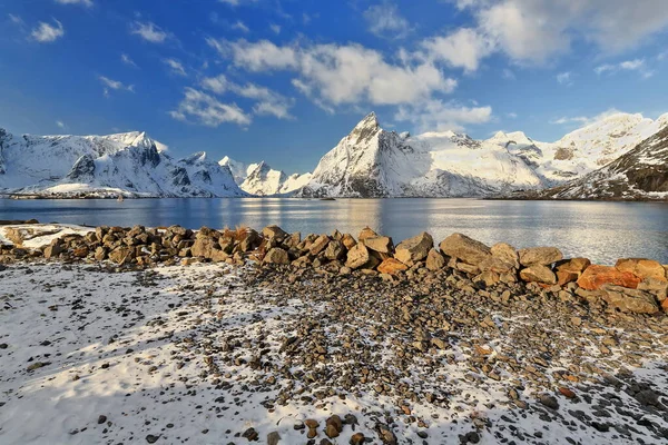 Vista Nord Ovest Dalla Zona Rorbuer Sopra Reinefjorden Alle Montagne — Foto Stock