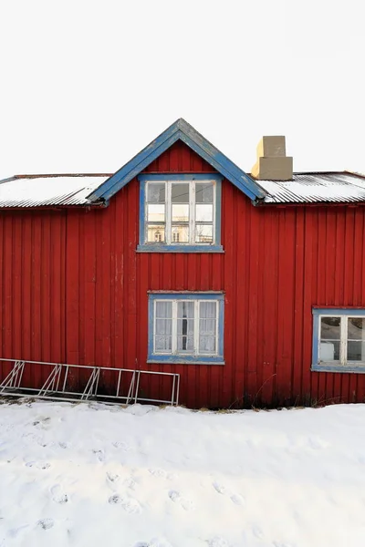 Côté Arrière Une Cabane Pêche Saisonnière Rouge Rorbu Autrefois Traditionnelle — Photo