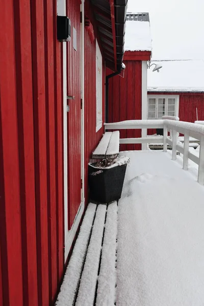 Rorbuer Bois Rouge Sous Fortes Chutes Neige Cabanes Pêche Saisonnières — Photo